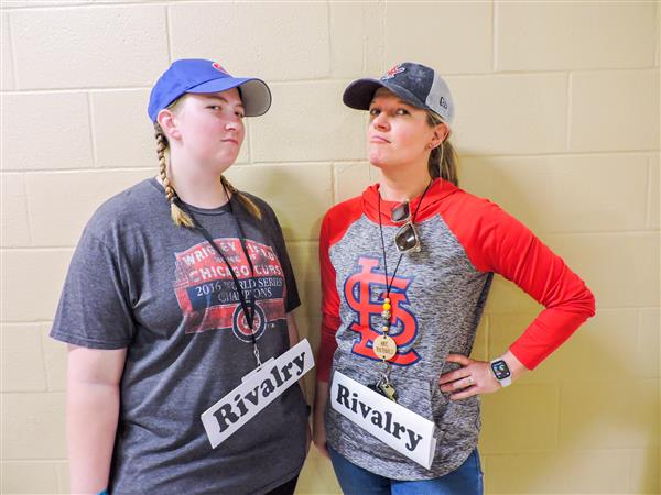 Students and teachers dressing up for a vocabulary parade. 
